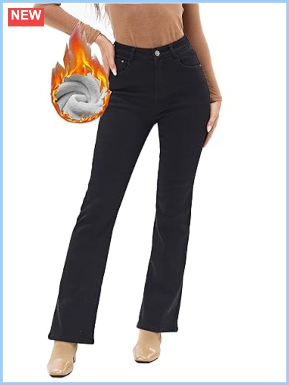 Women's Fleece Lined Thermal Bootcut Jeans High Waist Flare Denim Pants Winter